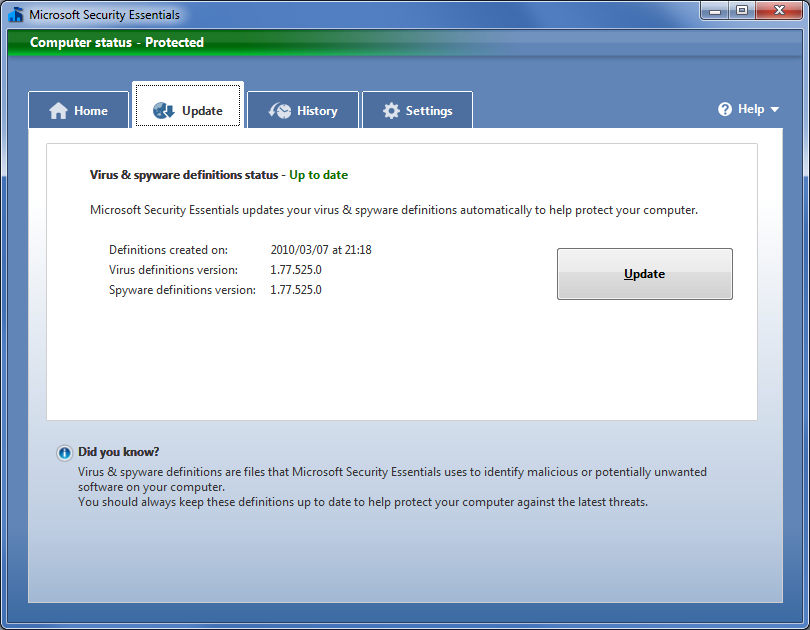 microsoft security essentials won t update